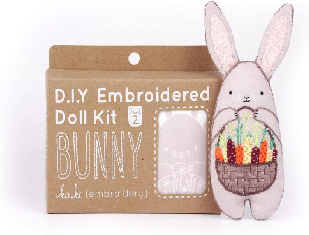 D.I.Y. Embroidered Doll Kit with a bunny doll on a white background