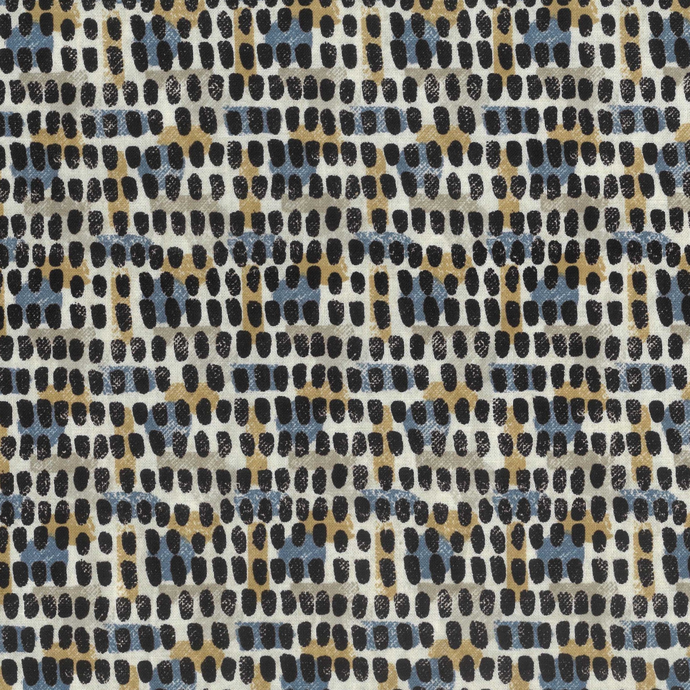 Textured fabric pattern with black, blue, and beige colors