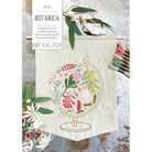 Embroidery kit with floral design and text 'Botanica' by Amy Kallissa on a textured surface.