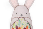 Embroidered bunny with garden design on a white background